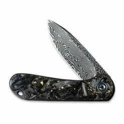 CIVIVI Elementum Shredded Carbon Fiber With Gold And Damascus Clad Blade (C907C-DS1) -HOUSE OF KNIVES Sales C907C DS1 CIVIVI Elementum Carbon Fiber Gold WE210230 3 43100.1628202220
